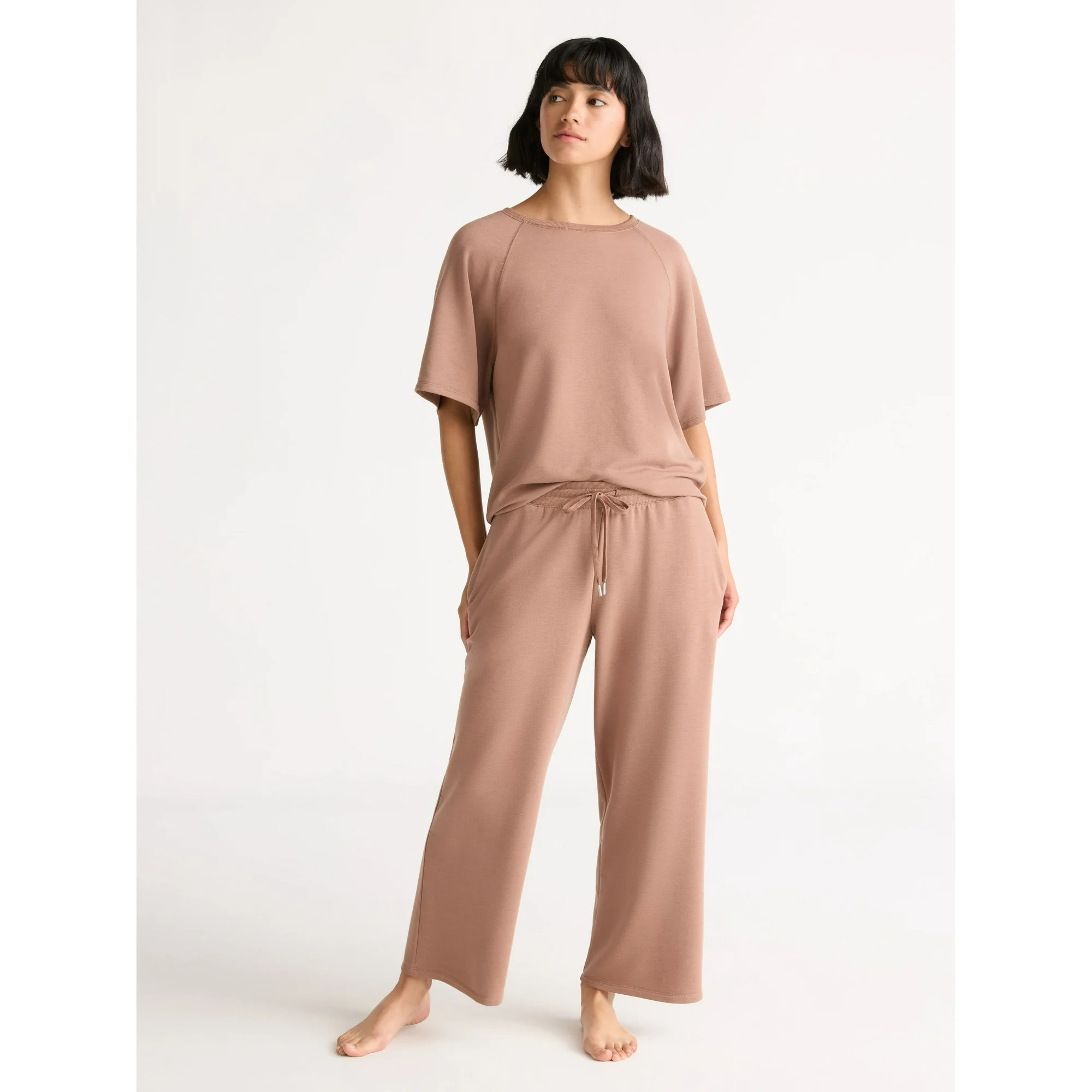 Joyspun Women's French Terry Short Sleeve Top and Capri Pants Pajama Set, 2-Piece, Sizes XS-3X | Walmart (US)