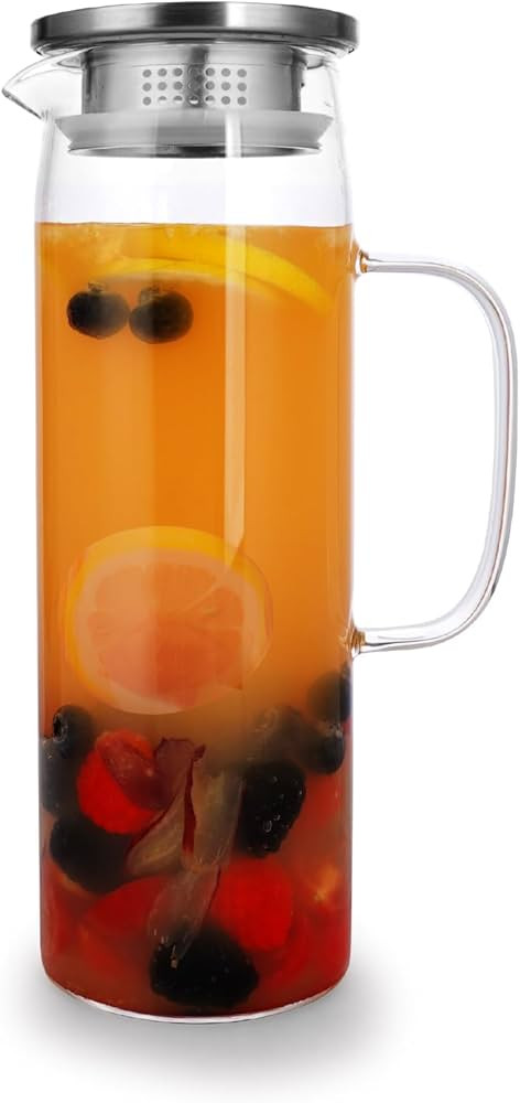 Glass Pitcher with Lid 1.5 Liter/51 OZ Water Pitcher with Lid and Handle, Borosilicate Glass Cara... | Amazon (US)