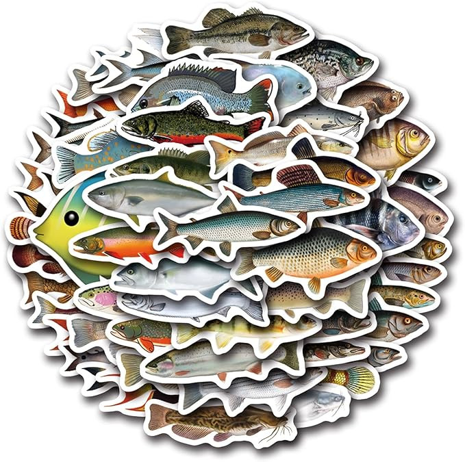 55 Pcs Deep Sea Fish Sticker Pack for Kids Teens, Funny Fish Vinyl Waterproof Stickers and Decals... | Amazon (US)