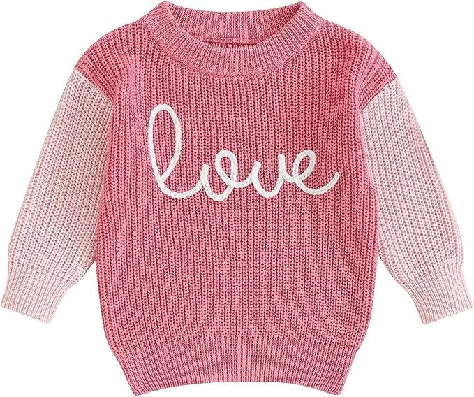 Toddler Baby Girl Valentines Day Outfit Love Heart Sweet Long Sleeve Crewneck Sweater Cute Fall W... | Amazon (US)