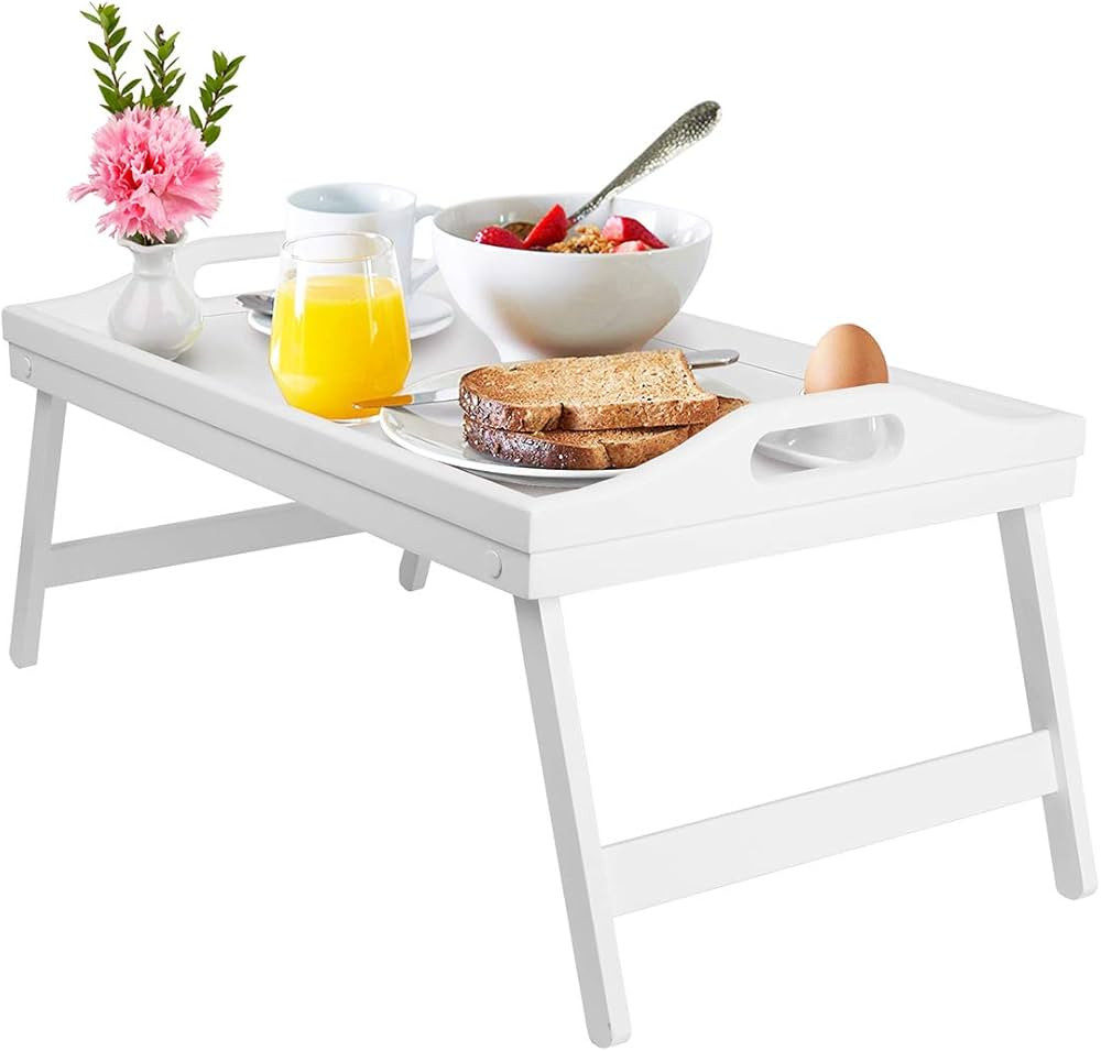 Bed Tray Table Breakfast Platters Tray with Folding Legs Wooden Kitchen Serving Tray for Bed TV T... | Amazon (UK)