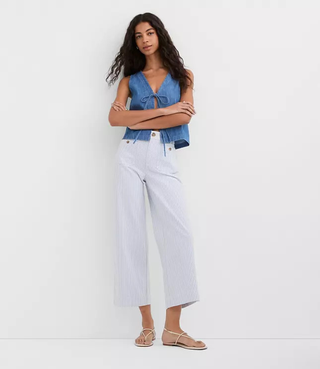 Palmer Wide Leg Crop Pants in Stripe | LOFT