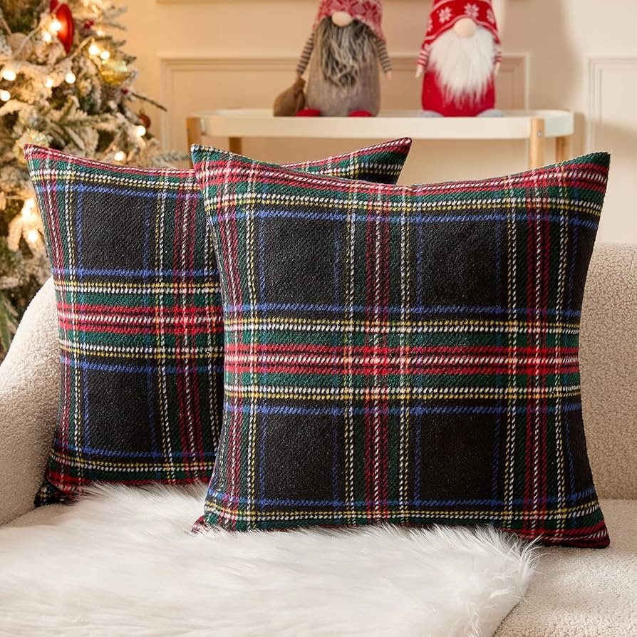 MIULEE Christmas Plaid Decorative Throw Pillow Covers Set of 2 Scottish Tartan Vintage Farmhouse ... | Amazon (US)