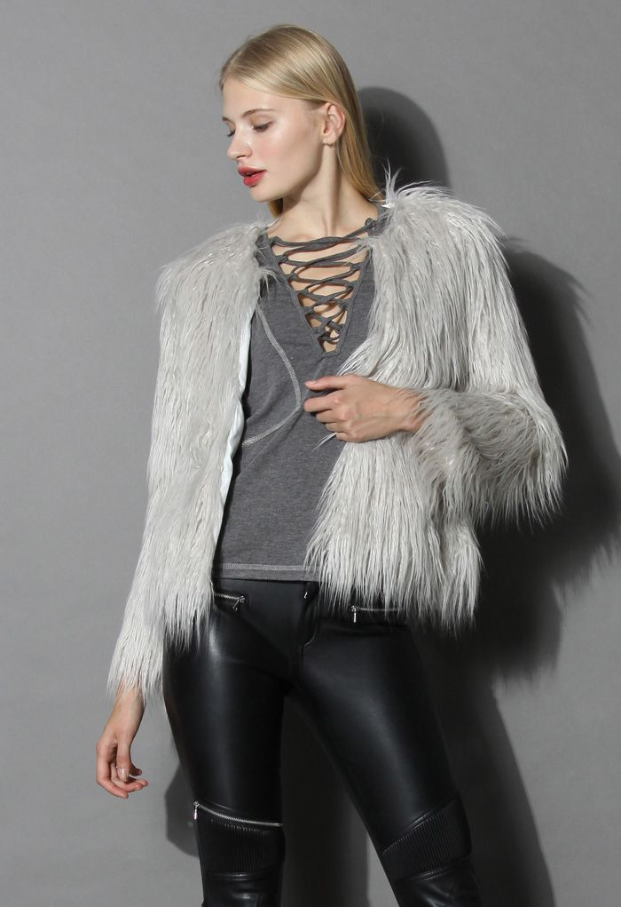 My Chic Faux Fur Coat in Silver | Chicwish