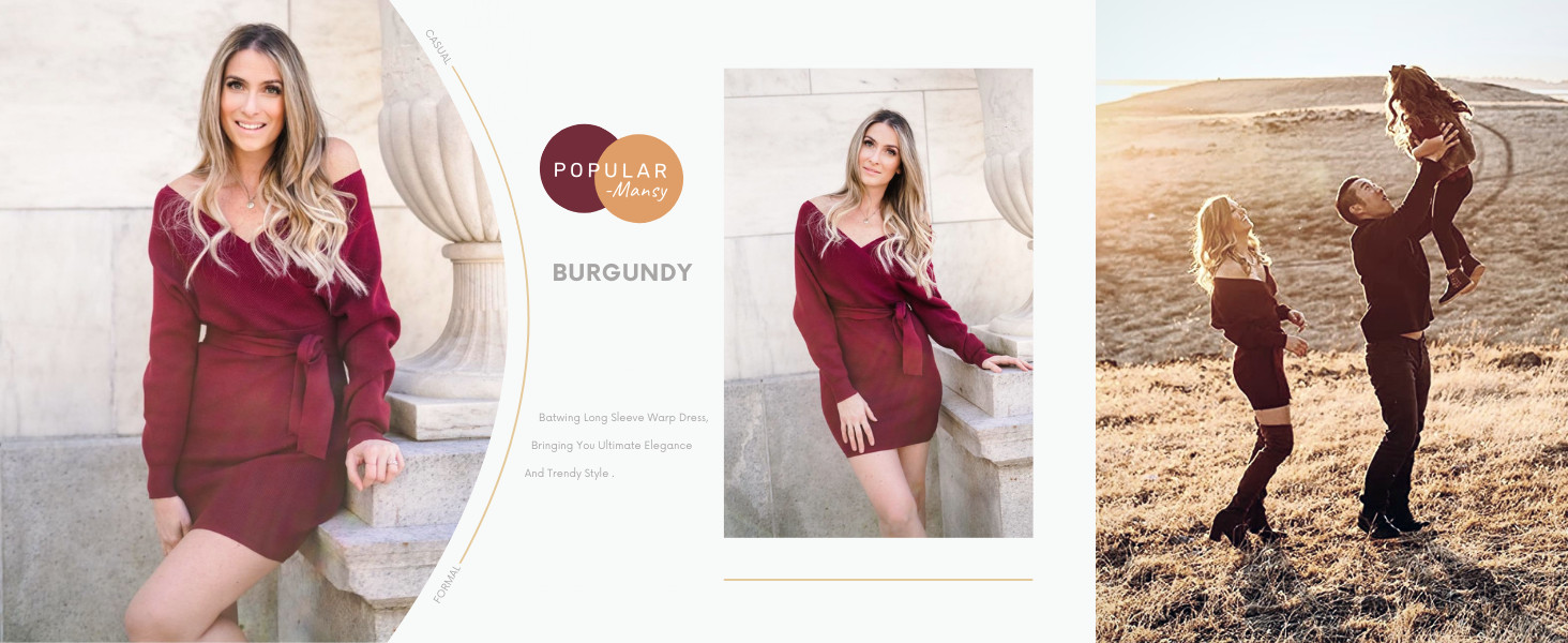 Mansy Women's Sexy Cocktail Batwing Long Sleeve Backless Mock Wrap Knit Sweater Mini Dress | Amazon (US)