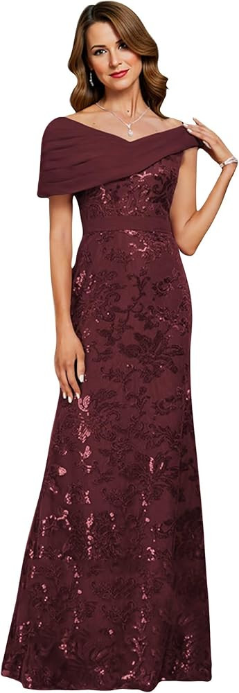 Mother of The Bride Off The Shoulder Dress for Wedding with Sequins Formal Grandmother Evening Lo... | Amazon (US)