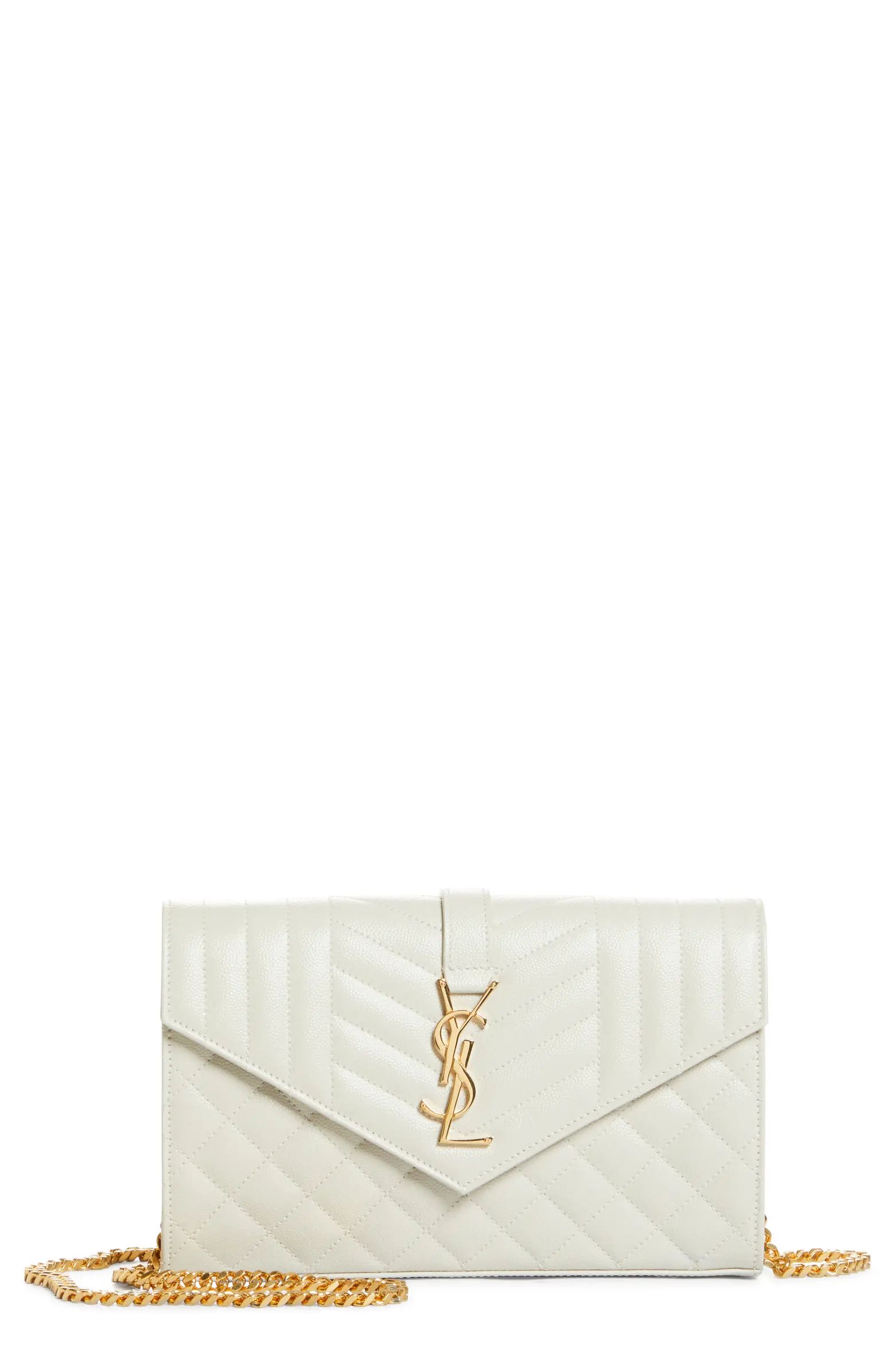 Saint Laurent Envelope Quilted Pebbled Leather Wallet on a Chain | Nordstrom | Nordstrom