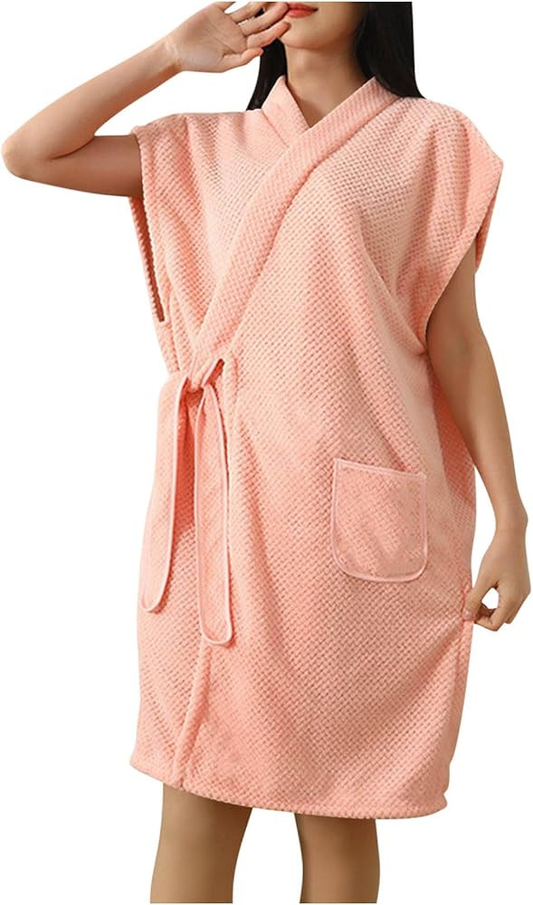 Women's Shower Wrap Bath Towel Robe Wearable Sleeveless Dress Drying Absorbent Robes with Pockets... | Amazon (US)