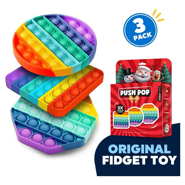 JEEXI Pop Fidget Toy - 3 Pack, Rainbow Colors Push Bubble Sensory Squeeze Games Set, 3 Pieces Chr... | Walmart (US)