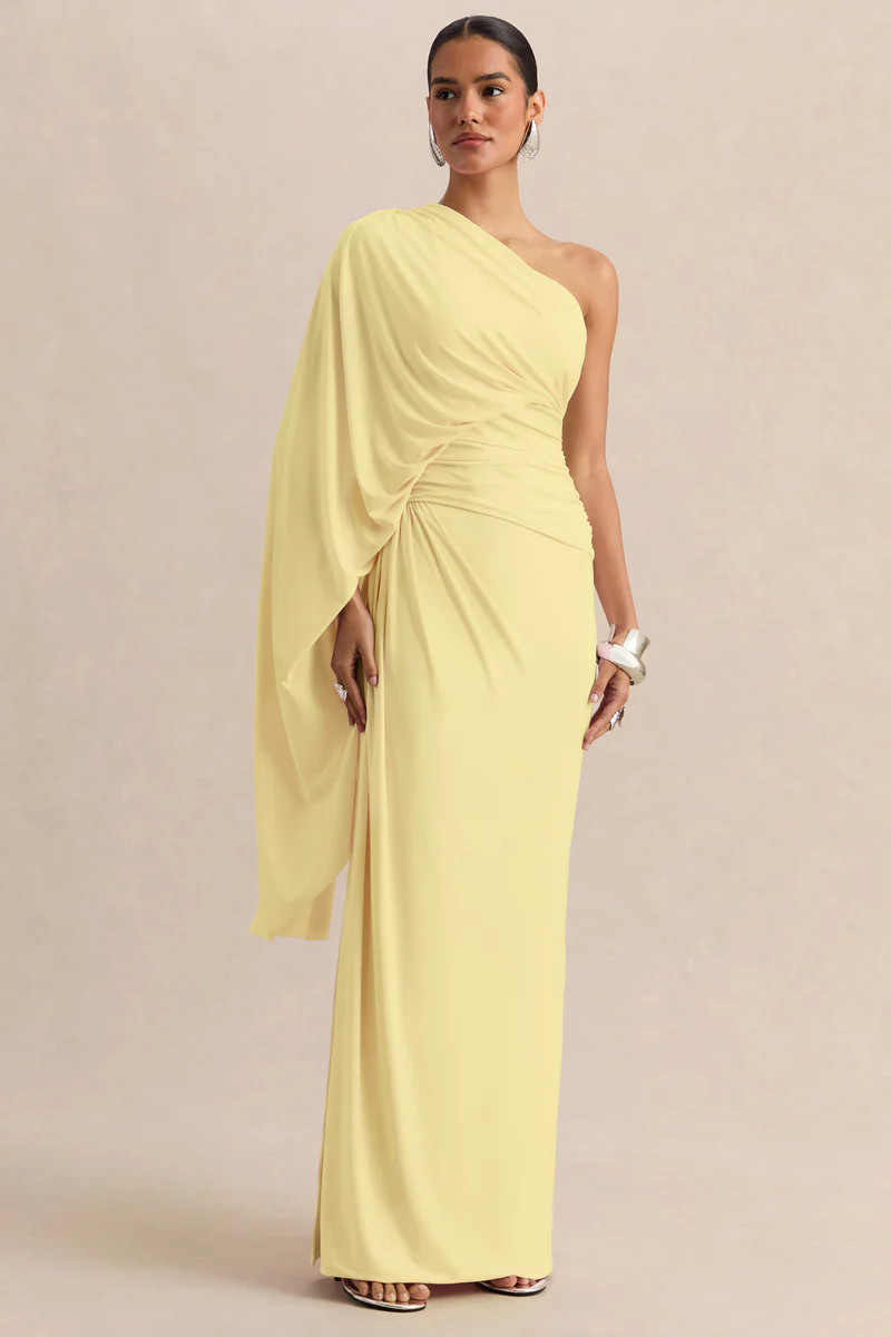 Sabella  Lemon Asymmetric-Neck Maxi Dress | Club L London