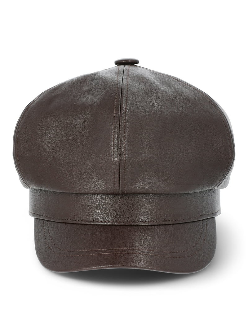 No Boundaries Faux Leather Baker Hat, Women's, Chocolate - Walmart.com | Walmart (US)