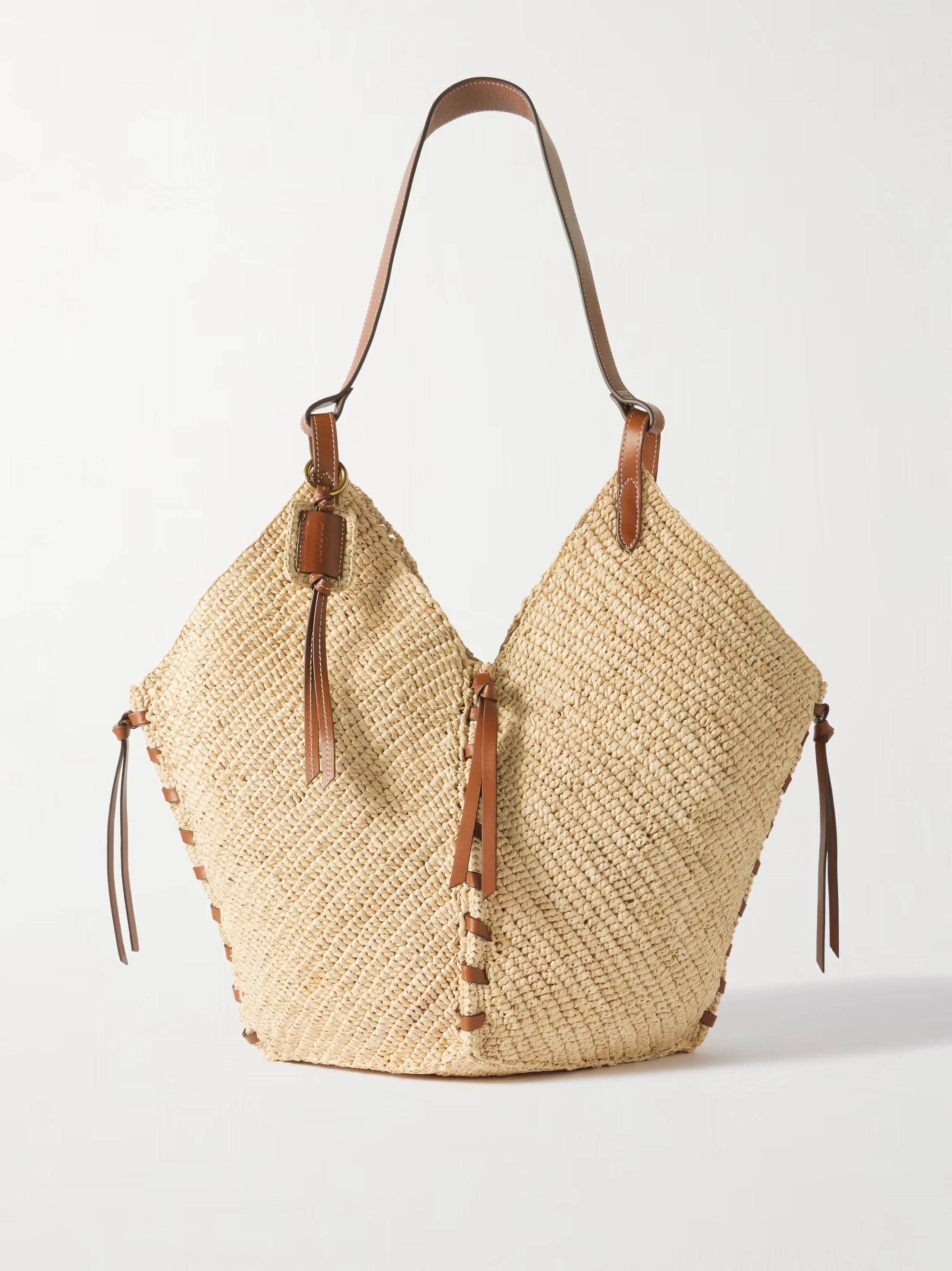 25P Tampa leather-trimmed raffia bucket bag | NET-A-PORTER (UK & EU)