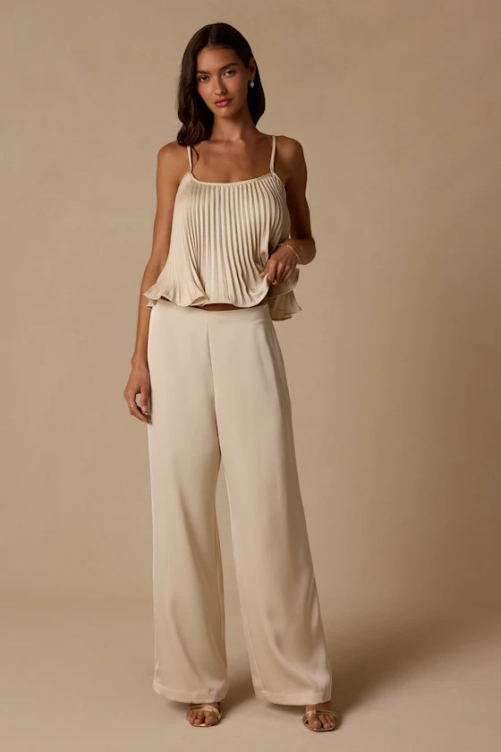 Caspian Cream Satin Wide-Leg Pants | Lulus