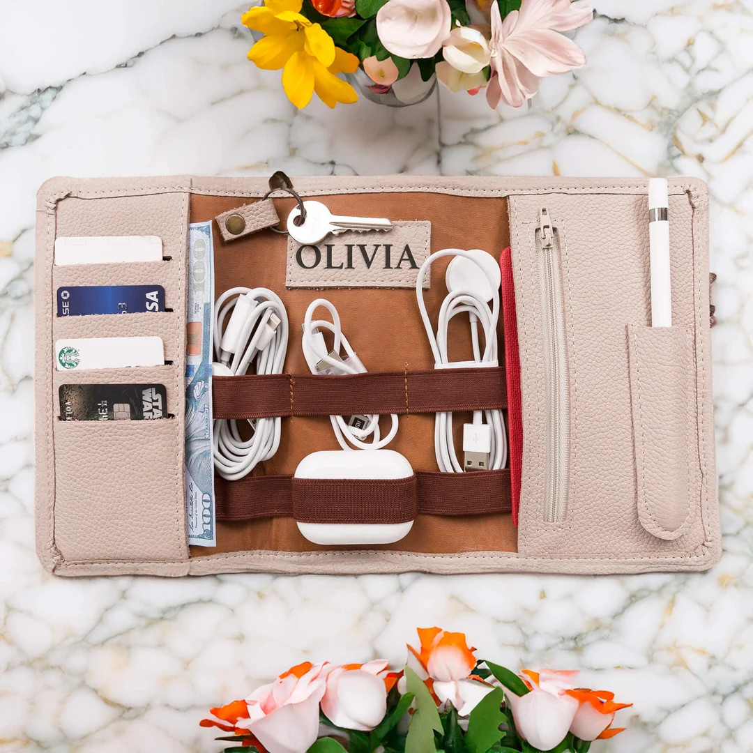 Personalized Leather Organizer Mothers Day Gifts, Cable Organizer Unique Gifts for Mom Grandma He... | Etsy (US)