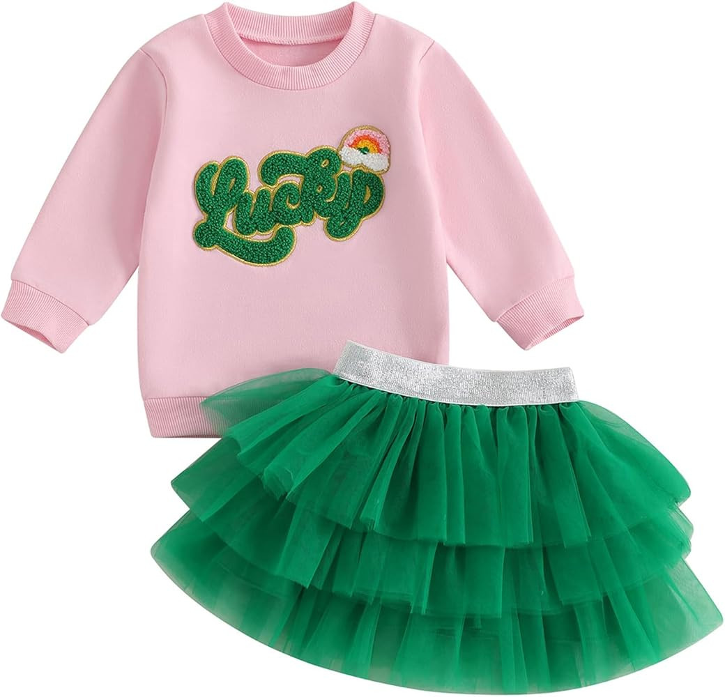 Kayotuas Toddler Baby Girl St Patricks Day Outfit Lucky Charm Sweatshirt and Tulle Tutu Skirts Se... | Amazon (US)