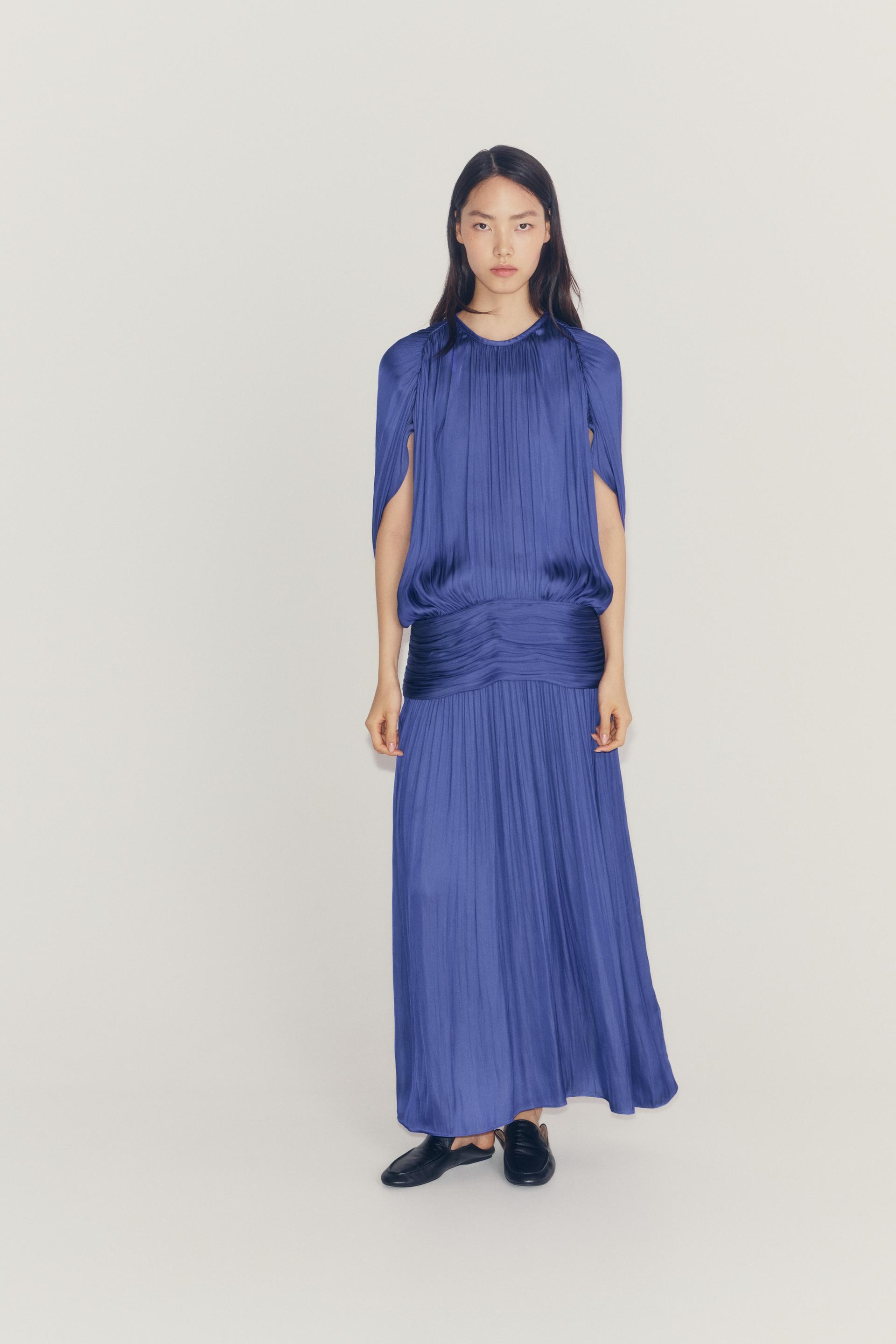 Zara - Zw Collection Draped Dress With Sash - Electric Blue - S - Woman | Zara UK