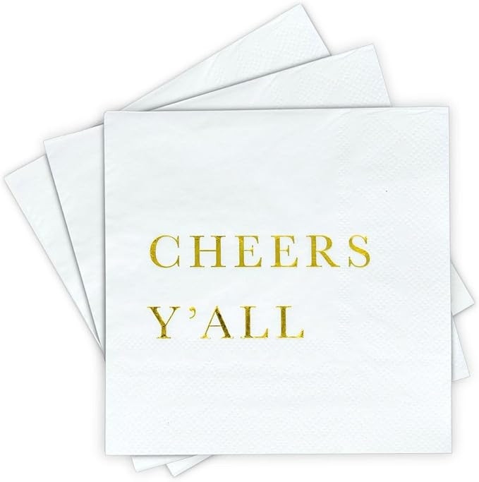 Cheers Y’all Christmas Cocktail Napkins – Gold Foil 3-Ply Disposable Napkins for Thanksgiving... | Amazon (US)