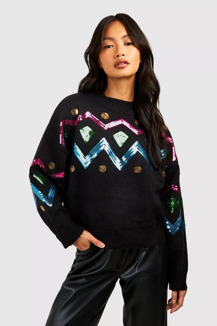 Neon Sequin Christmas Sweater | boohoo (US & Canada)