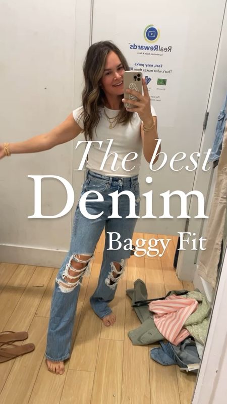 Like and comment “AMERICAN EAGLE” to have all links sent directly to your messages. Y’all I LOVE these jeans. High rise, available in lengths and baggy but no huge. I’m in my normal 6 but would’ve preferred a 6 petite. Tops are also so good! Perfect for high waisted jeans, available in so many colors. All on sale ✨ 
.
#americaneagle #americaneagleoutfitters #jeans #womenjeans #denim #baggyjeans #casualstyle #momstyle 

#LTKfindsunder50 #LTKsalealert #LTKstyletip