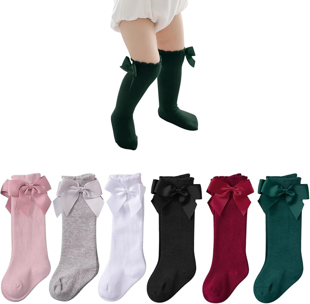 Century Star Baby Girls Bow Knee High Socks Toddlers Ruffled Tube Socks Infant Long Stockings Sch... | Amazon (US)