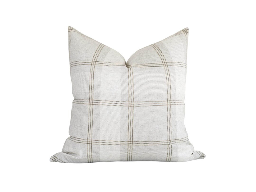 Plaid Throw Pillow Cover: Neutral Beige Olive - Handmade in USA - Etsy | Etsy (US)