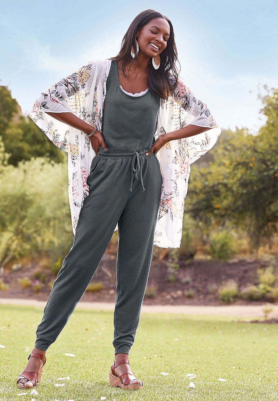 24/7 Ribbed Jogger Drawcord Pocket Jumpsuit | Maurices