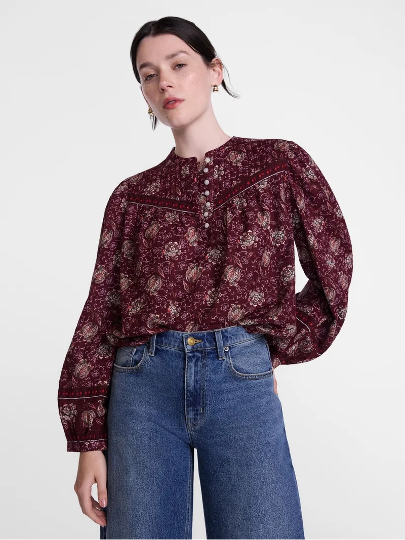 Scenario Women's and Women's Plus Quilted Detail Long Sleeve Top, Sizes XS-4X | Walmart (US)