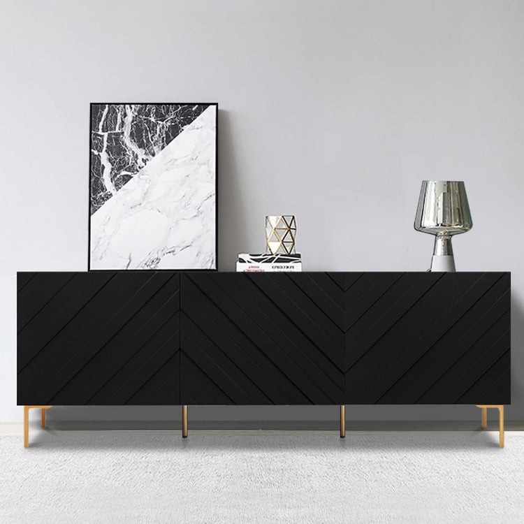 Modern 70.9" Black Buffert Sideboard Table with Gold Legs & 3 Doors | Homary
