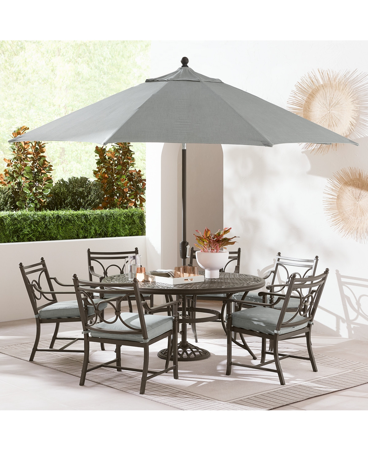 Wythburn Outdoor Dining 7pc Set (60" Round Table & 6 Scroll Dining Chairs), Created for Macy's - ... | Macy's