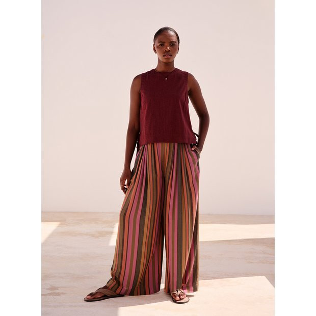 Orange & Green Stripe Wide Leg Trousers 24 | Tu Clothing