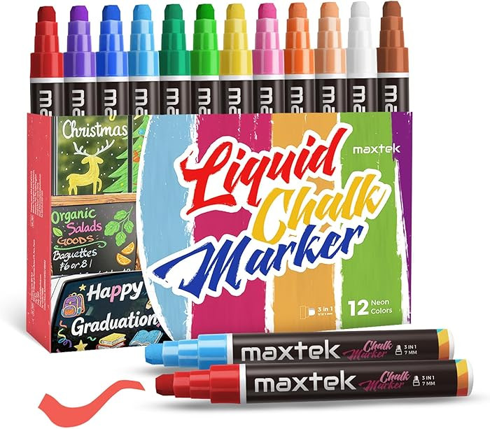 Jumbo Liquid Chalk Markers, 12 Colors Window Chalk Marker for Washable, 3 in 1 Nib Chalkboard Mar... | Amazon (US)