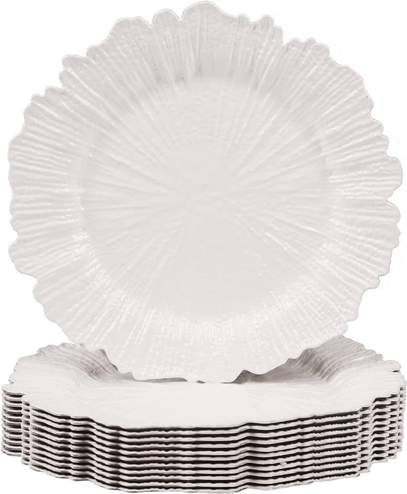 MAONAME White Charger Plates Set of 12, Reef Plate Chargers for Dinner Plates, Plastic Decorative... | Amazon (US)