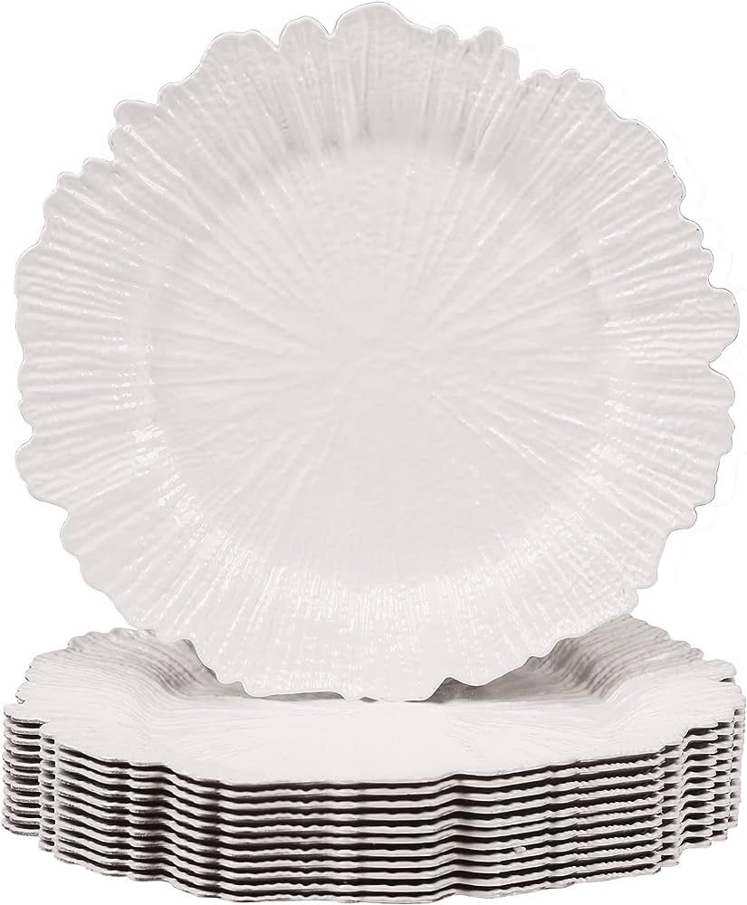 MAONAME White Charger Plates Set of 12, Reef Plate Chargers for Dinner Plates, Plastic Decorative... | Amazon (US)