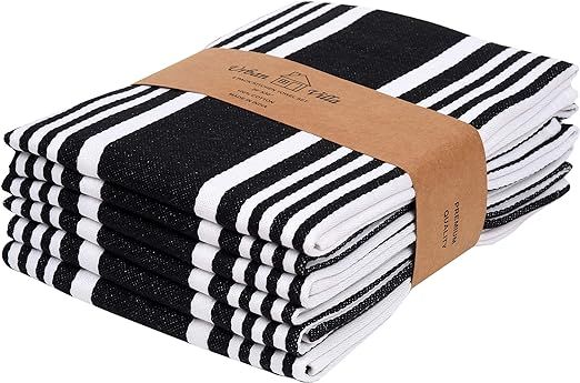 Urban Villa Kitchen Towels Trendy Stripes Black/White Set of 6 Dish Towels for Kitchen Highly Abs... | Amazon (US)