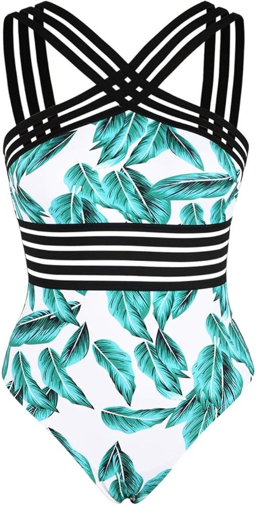 Hilor Women's One Piece Swimwear Front Crossover Swimsuits Hollow Bathing Suits Monokinis | Amazon (US)