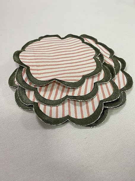Ridhi Hand Block Print 8- pcs Canvas Cotton Drink Absorbent Stylish Embroidery Scallop Coaster Se... | Amazon (US)