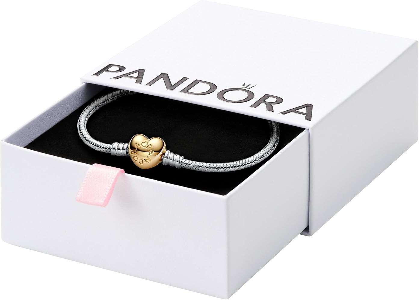 PANDORA Moments Heart Clasp Snake Chain Bracelet - Compatible Moments Charms - Gift for Her - Ste... | Amazon (US)