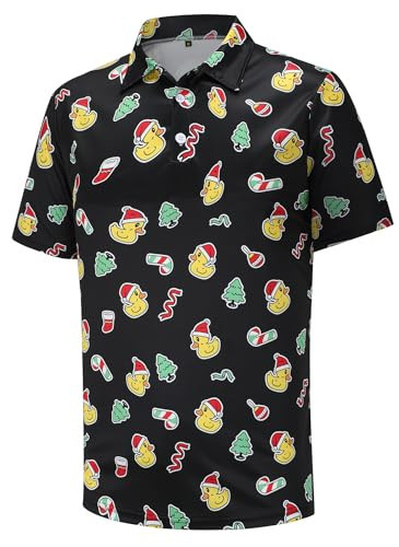 Funny Christmas Golf Shirts Mens Short Sleeve Polo Shirts Dry Fit Moisture Wicking Party Ugly Golf Shirt Graphic Christmas Tree Duck Golf Polo Shirts for Men Holiday Vacation, Black | Amazon (US)