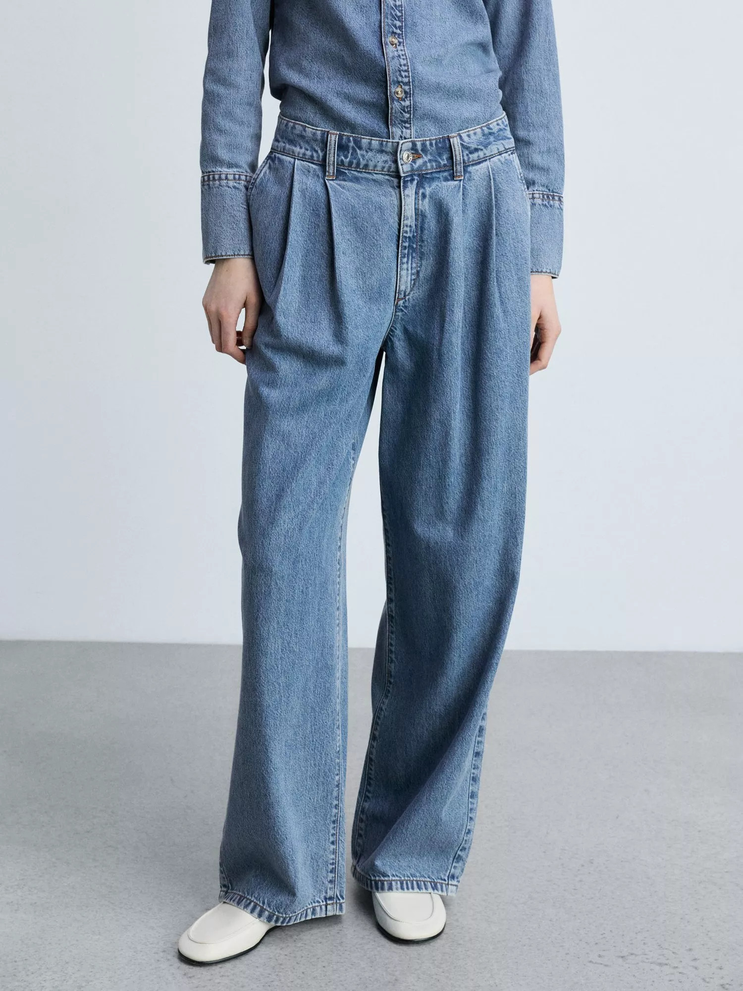 Mango Melissa Cotton Blend Wide Leg Jeans, Medium Blue | John Lewis (UK)
