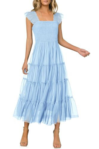 PRETTYGARDEN Women's Summer Midi Tulle Dress Sleeveless Smocked Square Neck Ruffle Flowy Party We... | Amazon (US)