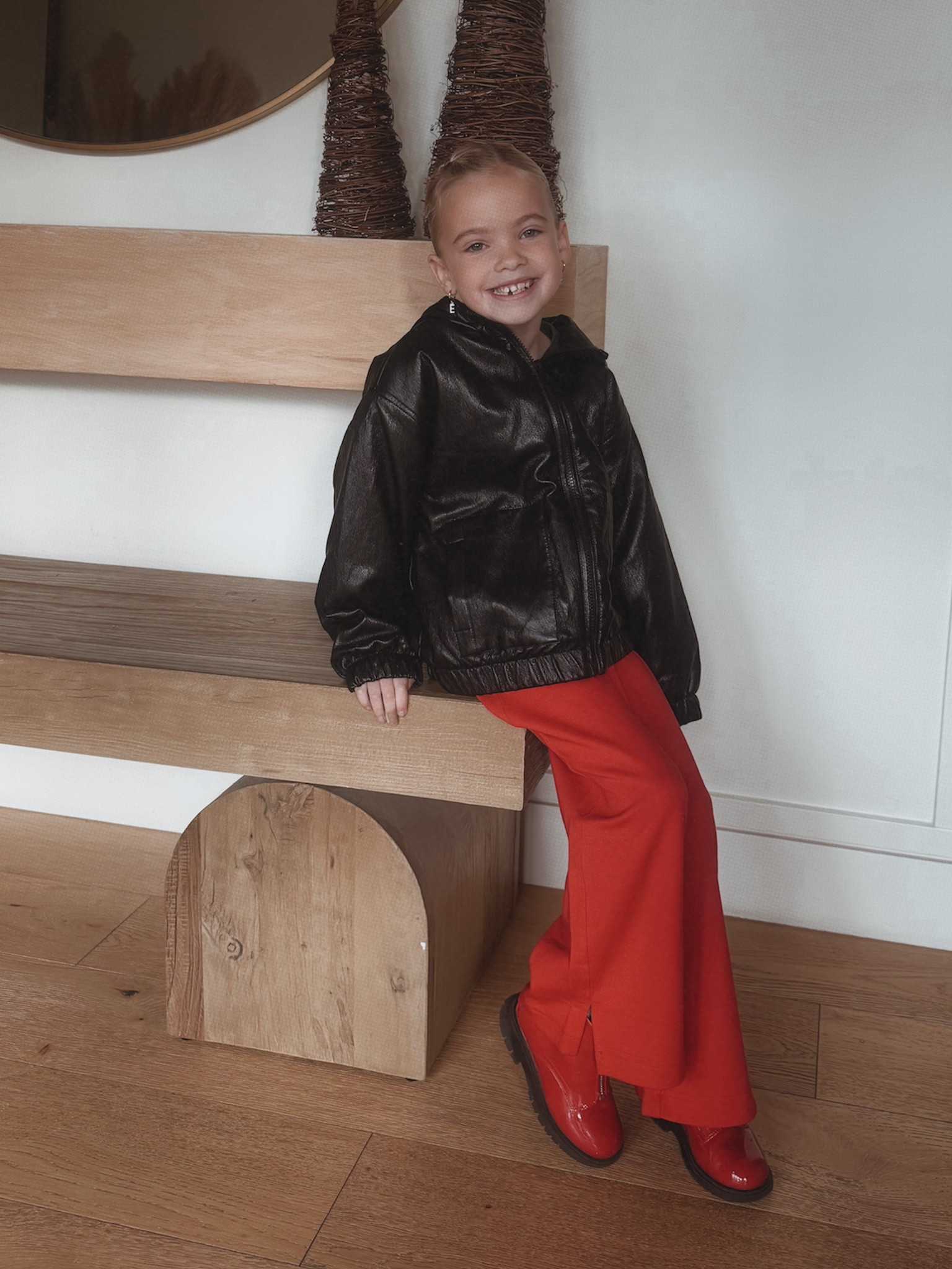 Echo’s cutie fit. Dead over this faux leather jacket and it’s actually comfy for her.