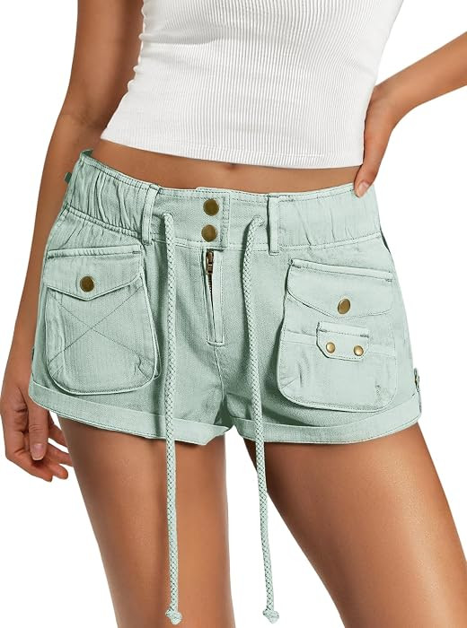 Panadila Womens Cargo Shorts Drawstring Low Rise Mini Shorts | Amazon (US)