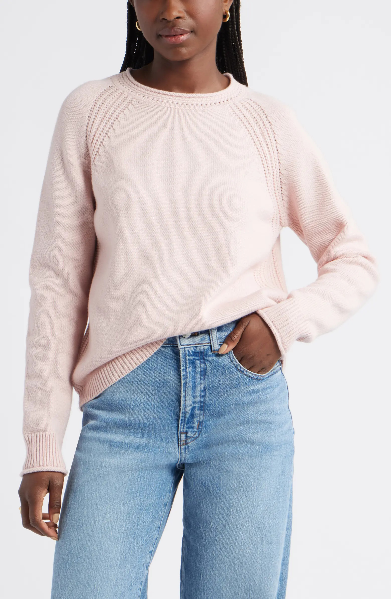 Raglan Sleeve Roll Neck Wool & Cotton Sweater | Nordstrom