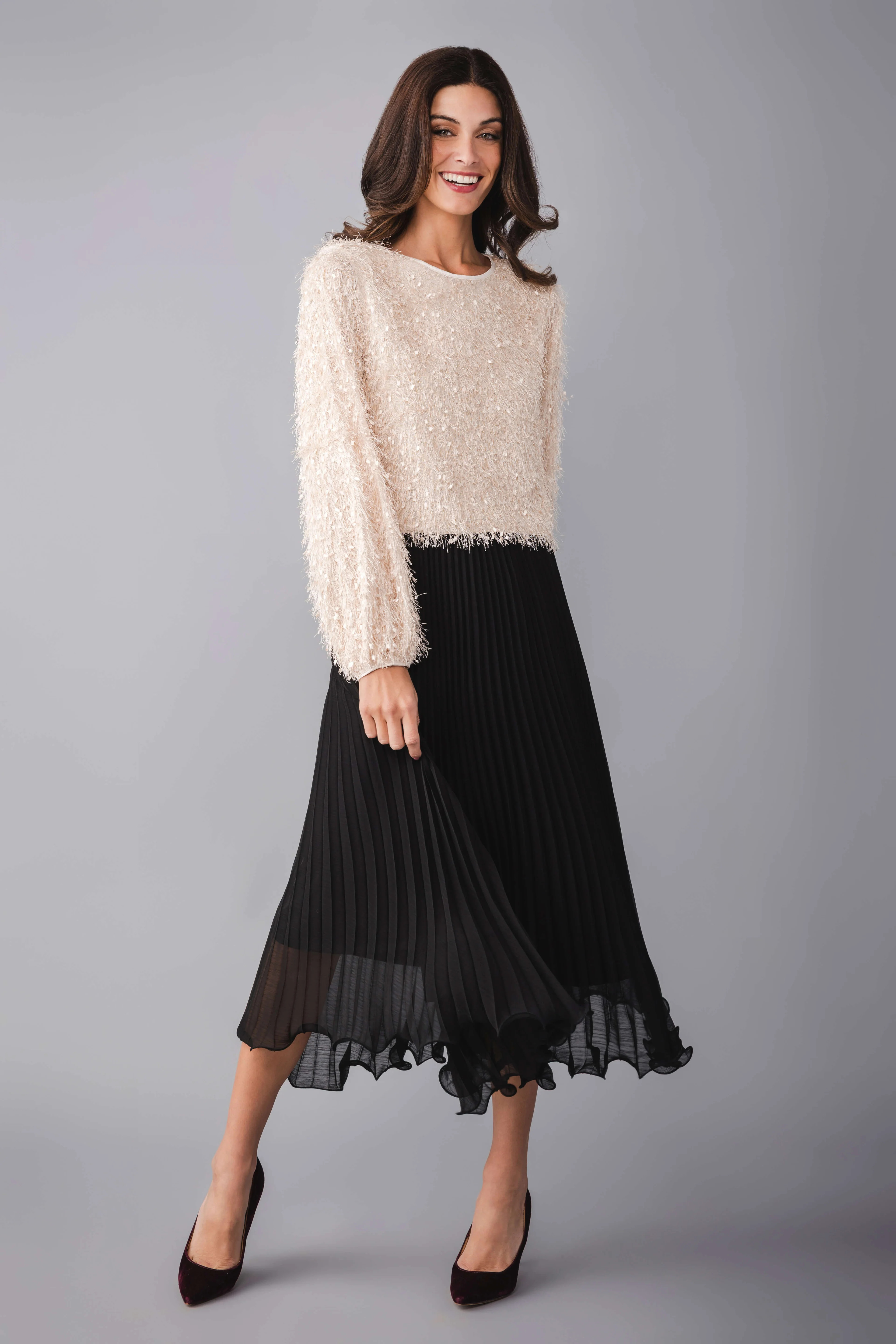 Seraphine Row Pleated Midi Skirt | Social Threads