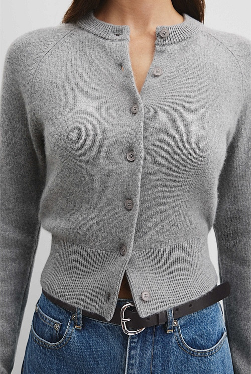 Cotton Cashmere Crew Neck Cardigan | Country Road