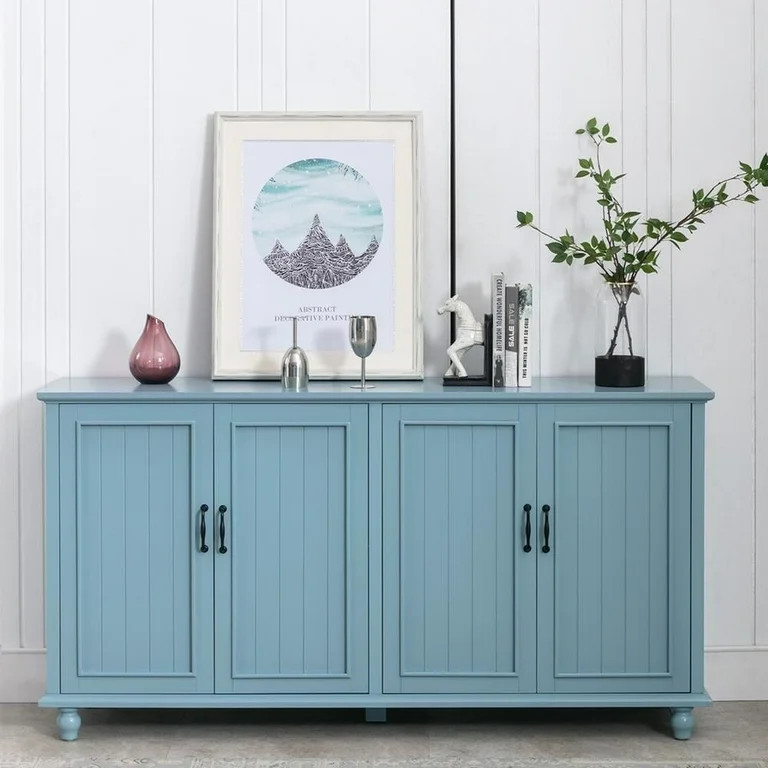 Eclife Mid-Century Sideboard Buffet Cabinets with 4 Doors and Storage Shelves, Blue, 1 Piece | Walmart (US)