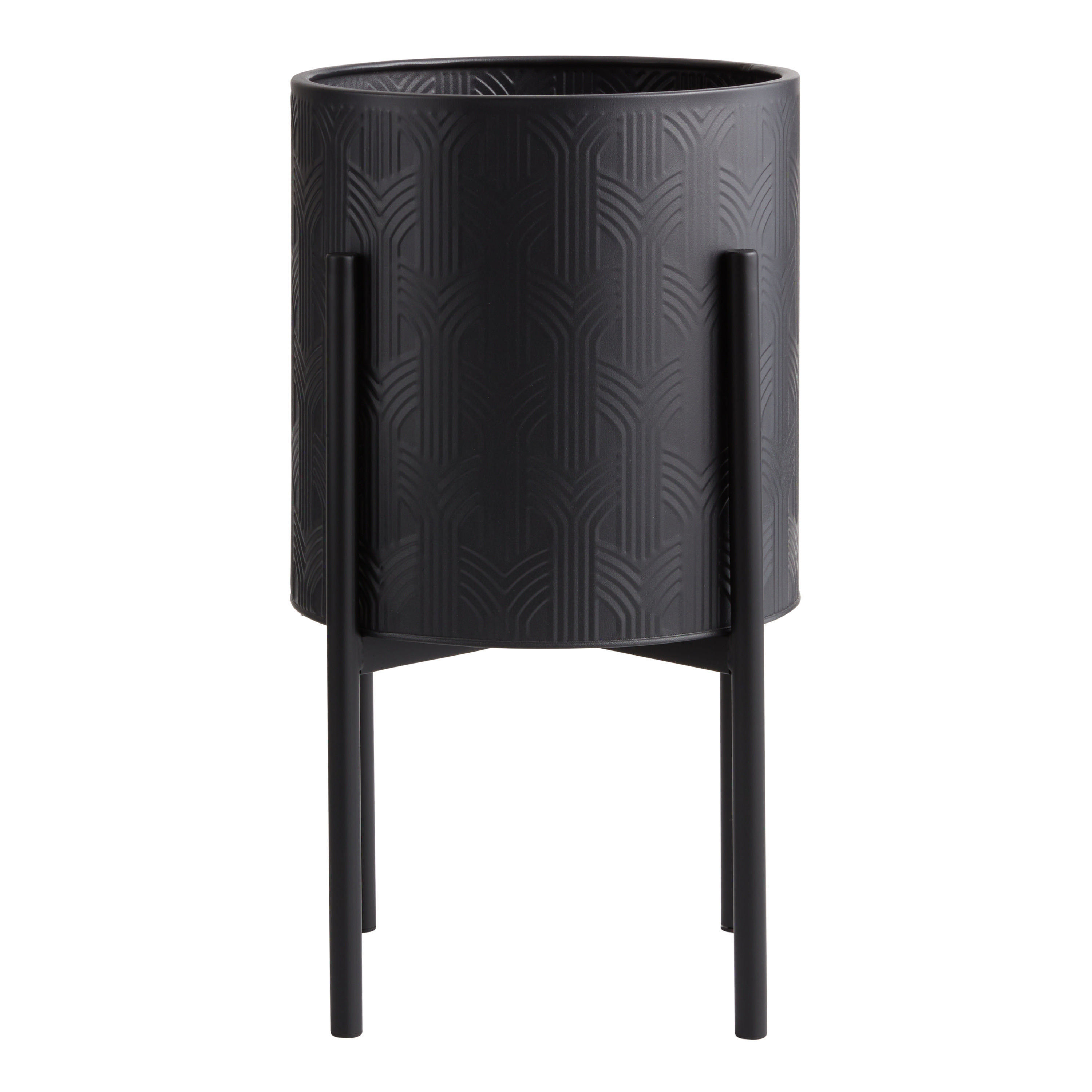 Black Metal Swirl Planter with Black Stand | World Market