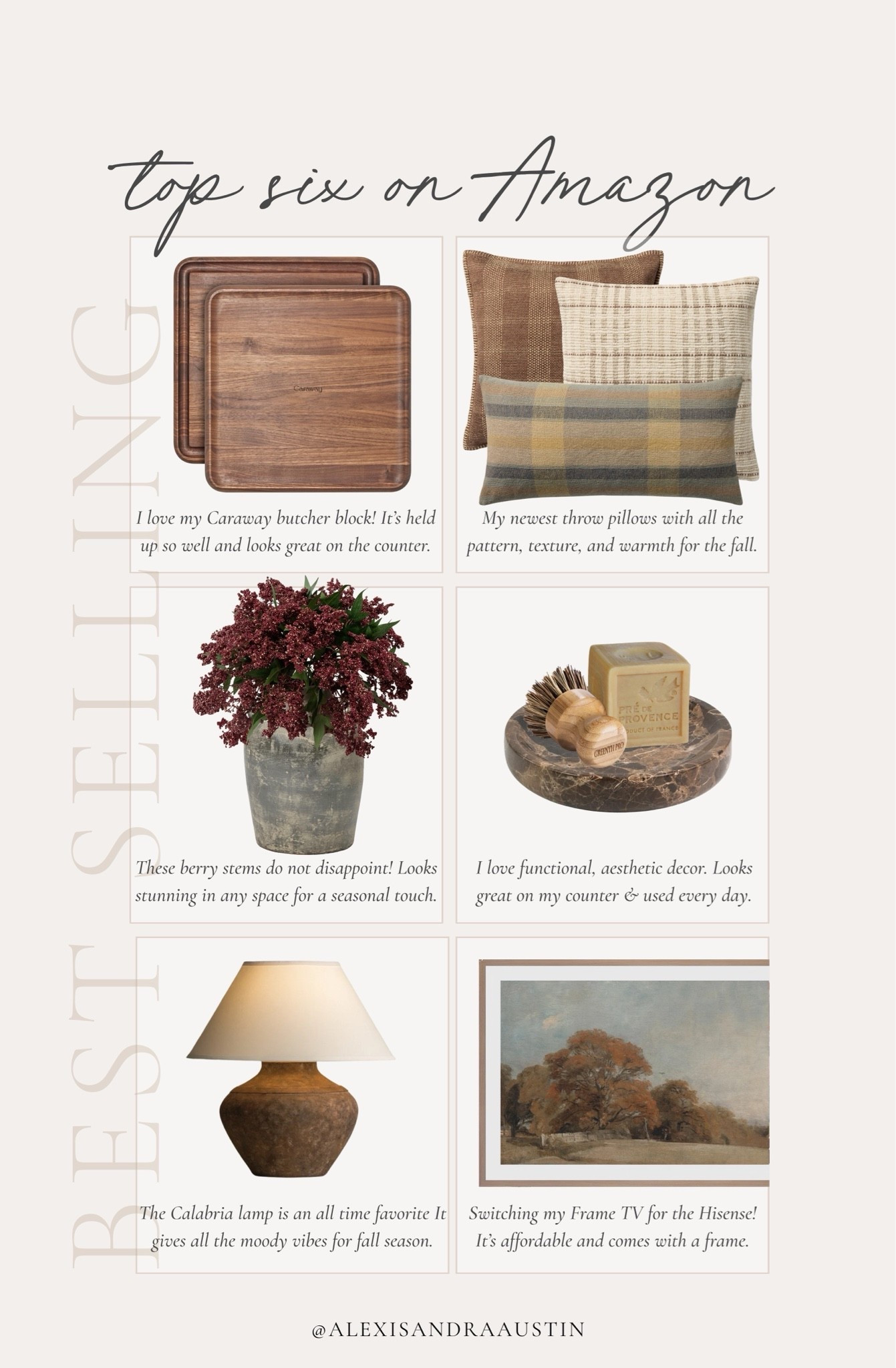 This weeks top six best selling items on Amazon! Loving these fall finds and collected style decor for a refresh all through the home.

Home finds, neutral home inspo, collected style, best sellers, fall refresh, found it on Amazon, living room refresh, kitchen refresh, moody table lamp, cozy throw pillow, kitchen details, frame tv, Hisense, found it on Amazon, Caraway, Loloi, faux berry stems, shop the look!

#LTKSeasonal #LTKHome