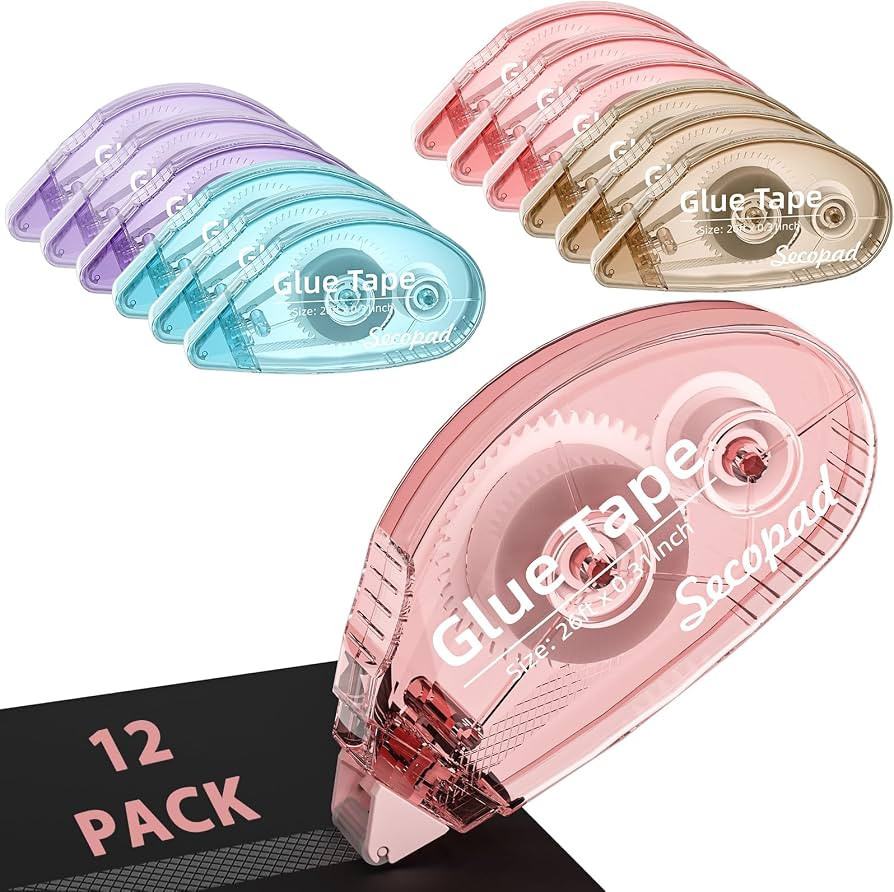 Secopad 12 Pack Scrapbook Tape, Double Sided Tape Roller for Crafts, Adhesive Glue Runner for Scr... | Amazon (US)