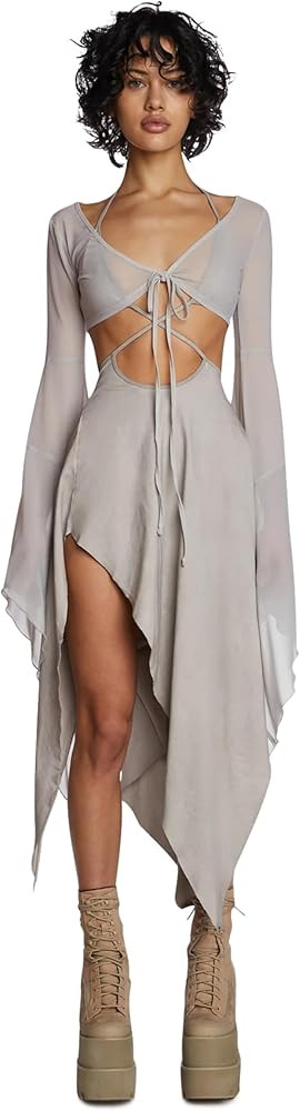 Dolls Kill Echo Asymmetrical Mesh Wrap Dress by Darker WAVS – Semi-Sheer Chiffon and Jersey Dre... | Amazon (US)